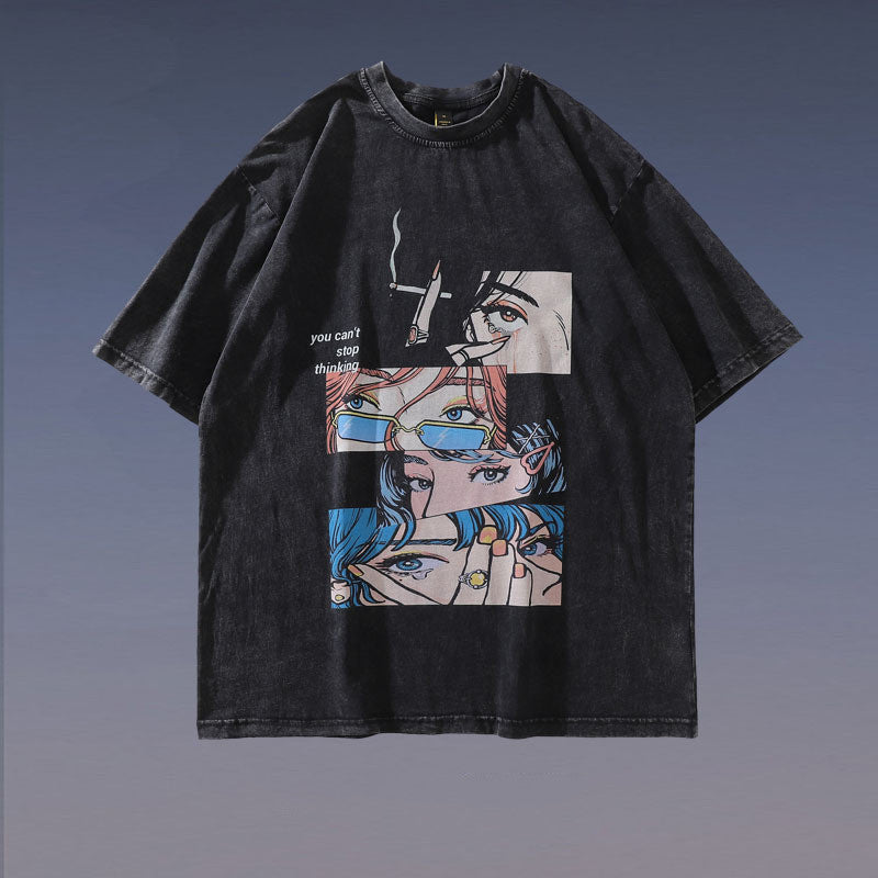 Cartoon Graphic Washed T-Shirt