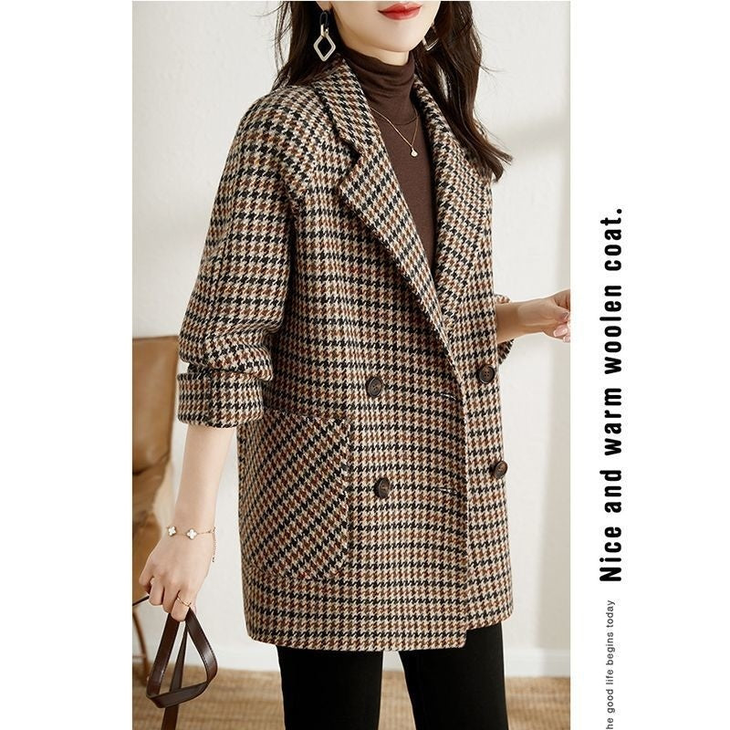 Houndstooth Woolen Coat