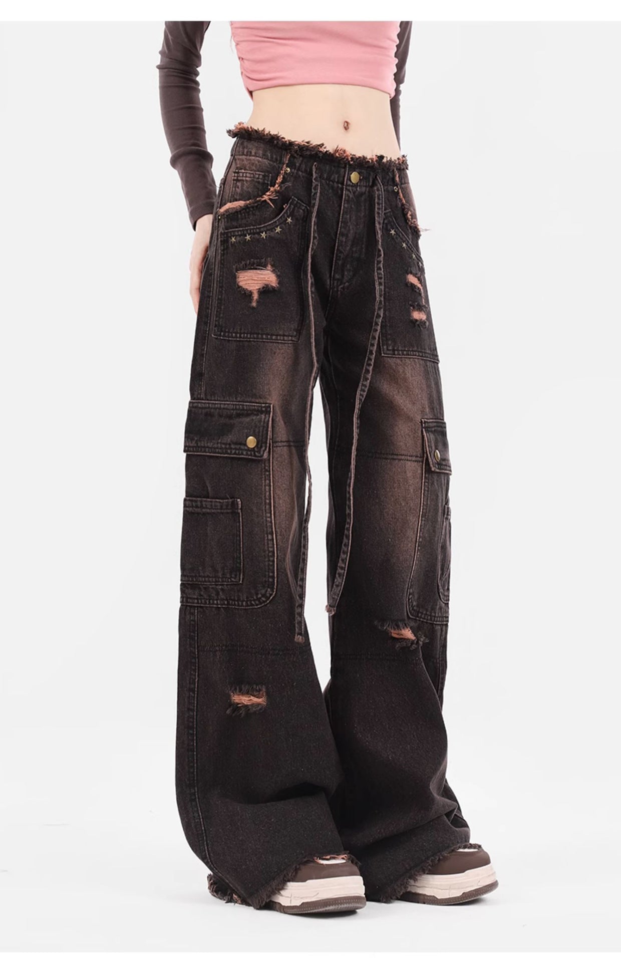 Distressed Washed Baggy Denim