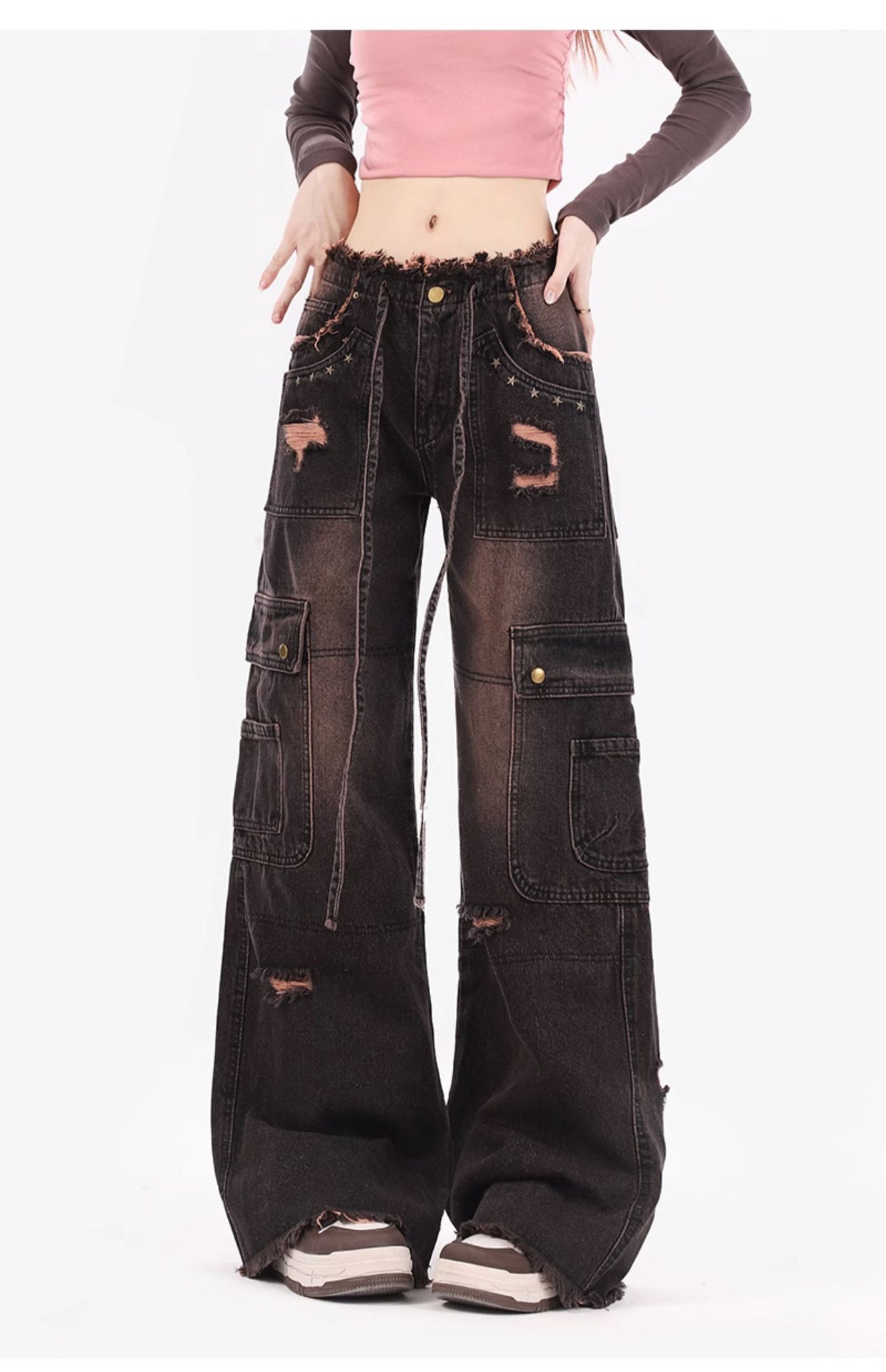Distressed Washed Baggy Denim