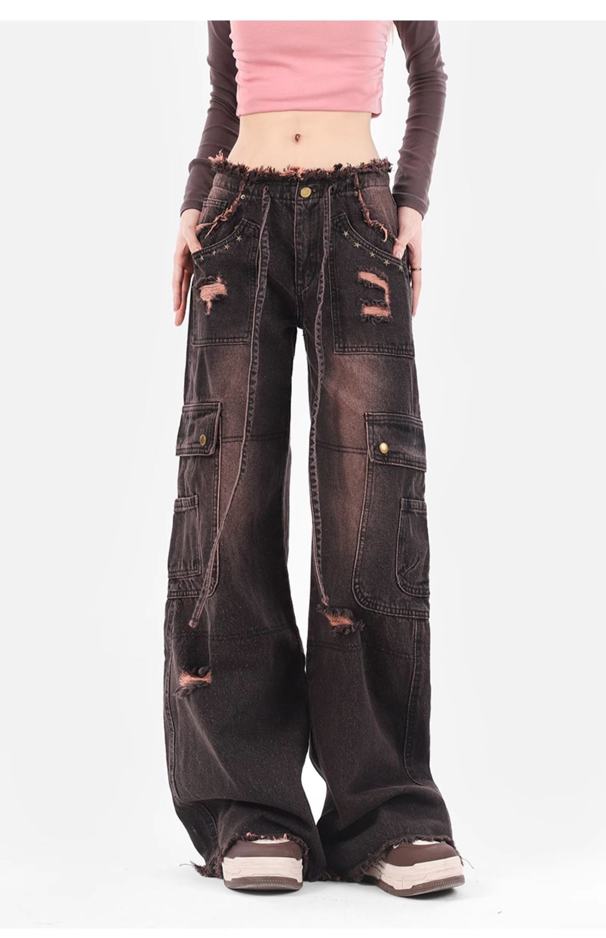 Distressed Washed Baggy Denim
