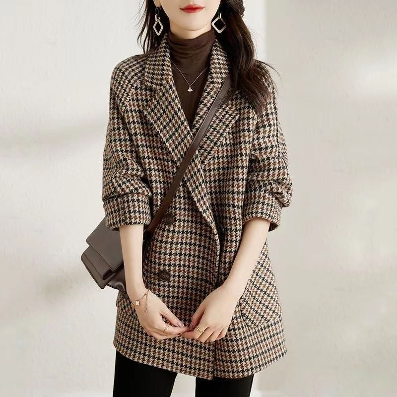 Houndstooth Woolen Coat