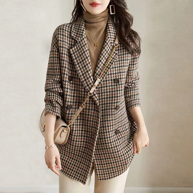Houndstooth Woolen Coat