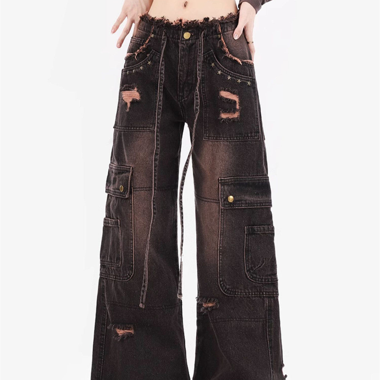 Distressed Washed Baggy Denim