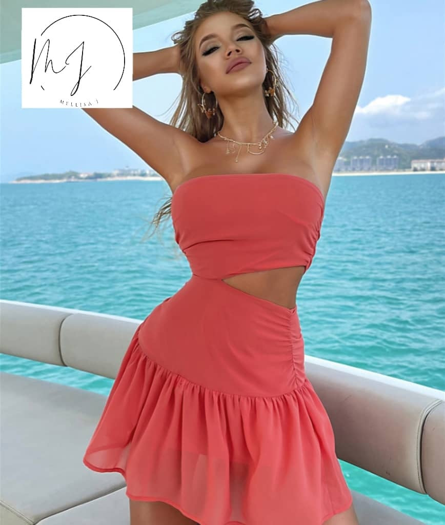 Off Shoulder Cut-Out Ruffle Dress