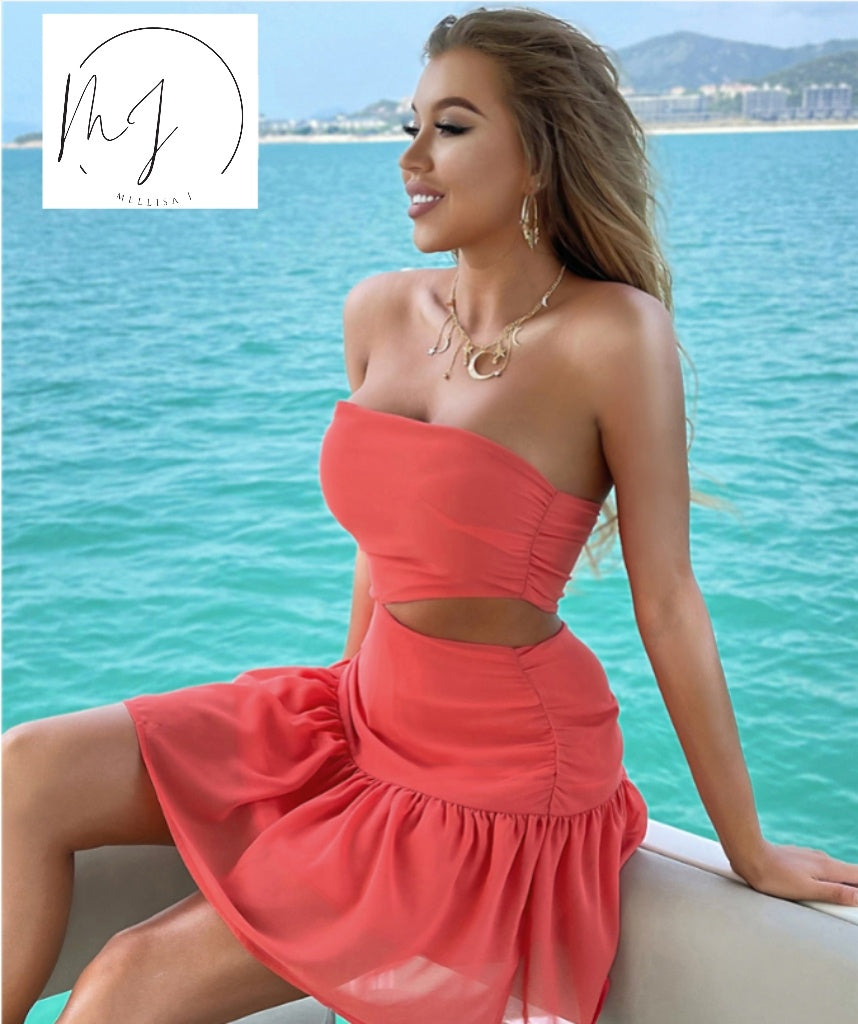 Off Shoulder Cut-Out Ruffle Dress